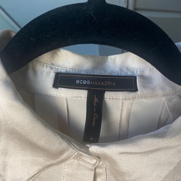 BCBGMAXAZRIA Silk Pleated Peplum Blouse Champagne Women’s M - Picture 8 of 12